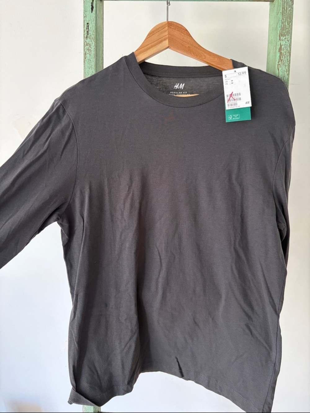 H&M Men's Long Sleeve Crew Tee - Charcoal Gray